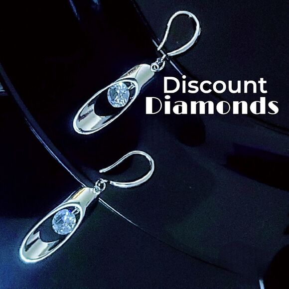 Round White Crystal Long Dangle Fishhook Earrings on 925 Silver - Picture 1 of 11